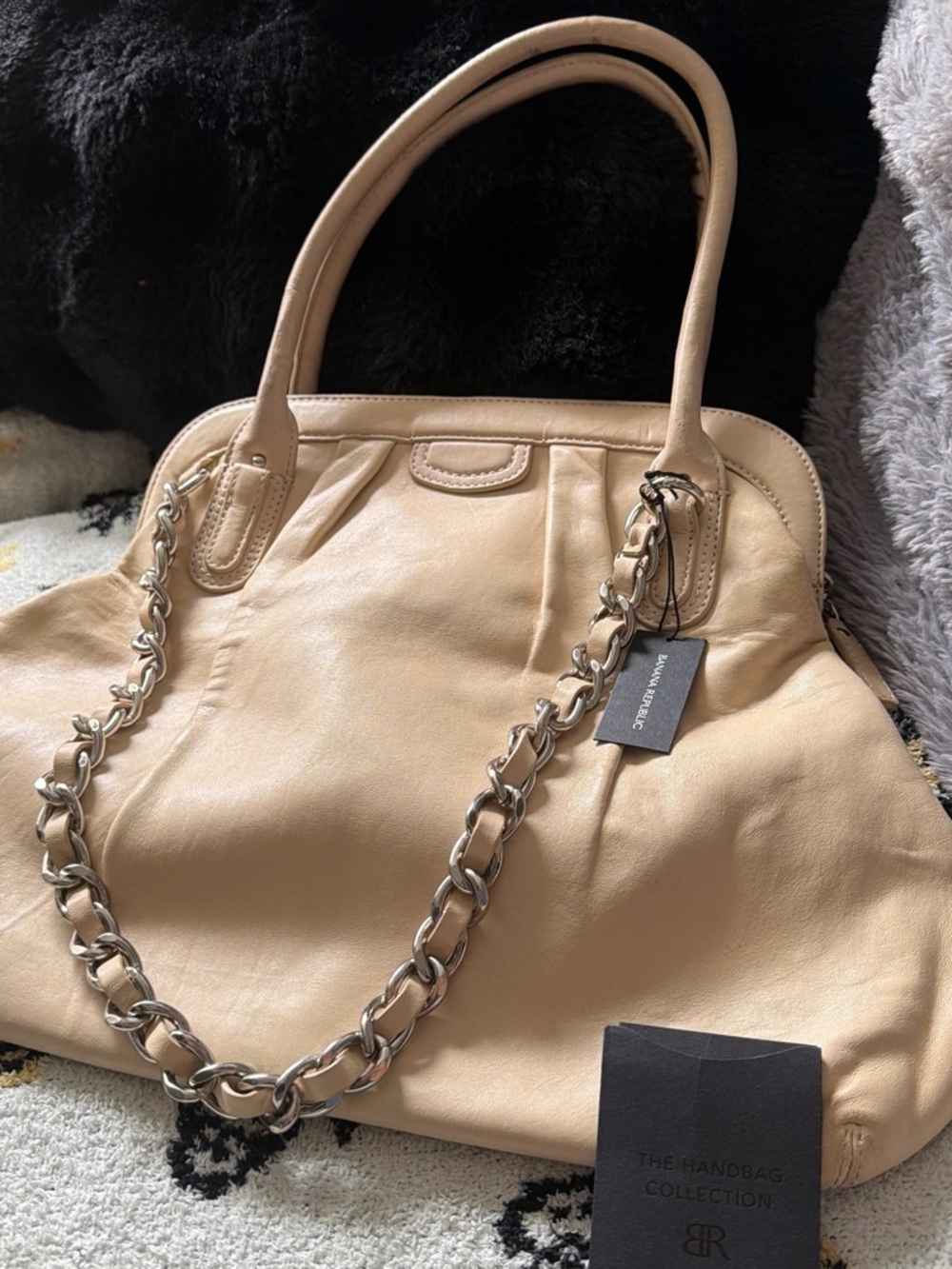 Beige Leather Chain-Handle Women's Tote
